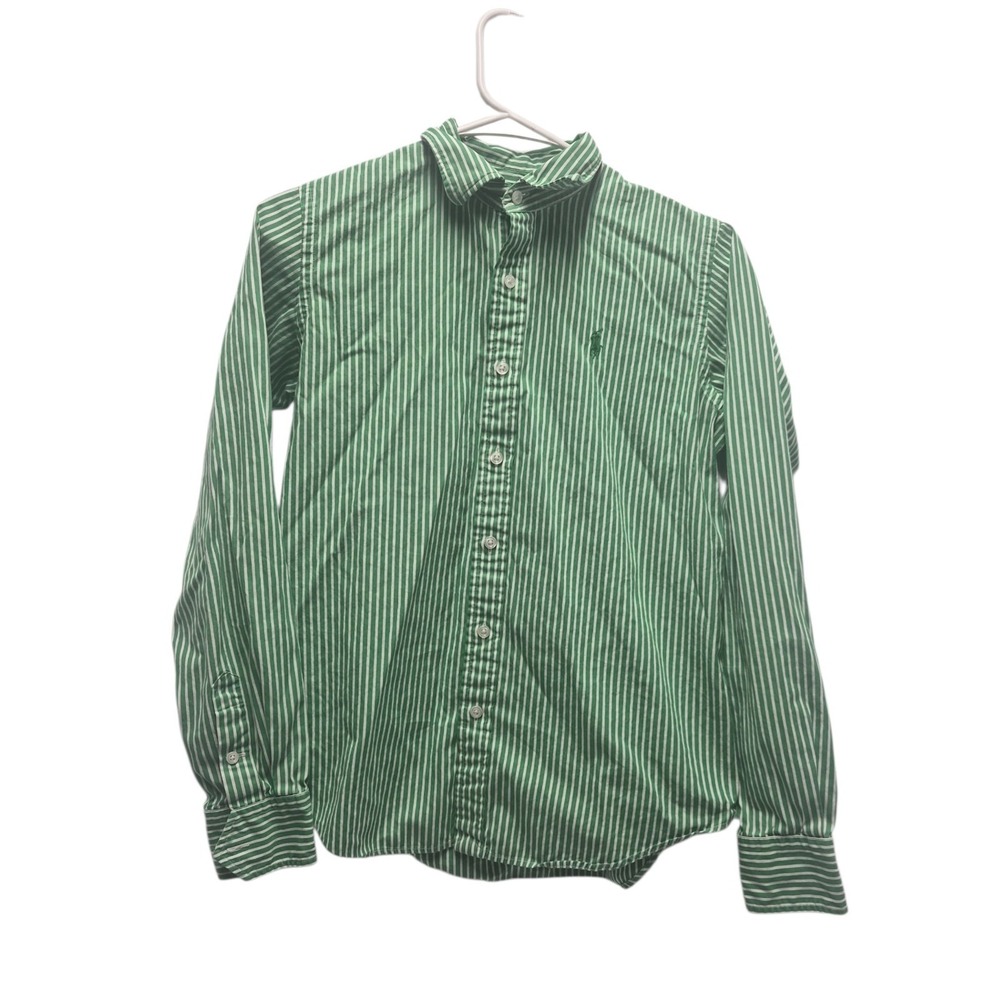 Ralph‎ Lauren Sport Child Size 6 Green Striped Button Down Shirt - Picture 3 of 6